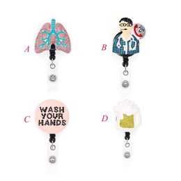 1pc 5pcs 10pcs Rhinestone Wash your hands Badge Reel Retractable ID Badge Holder fOR nurse doctor hospital262U