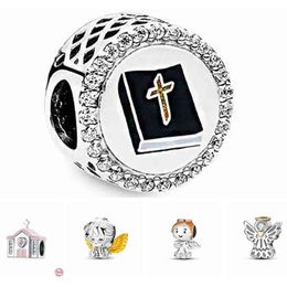 925 Sterling Silver Dangle Charm New Bible Cross Angel Jesus God Bead Fit Pando Charms Bracelet DIY Jewellery Accessories