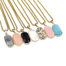 Pendant Necklaces Rectangle Crystal Faceted Natural Stone Rose Quartz Obsidian Charms Accessories For Jewellery Making DIY Crafts Necklace