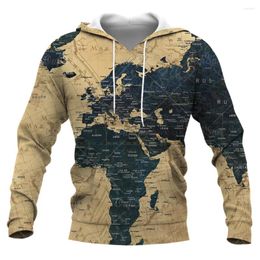 Men's Hoodies Map Vintage 3D Print Autumn Men/Women Long Sleeve Hoodie Casual Oversized Pullover Sweatshirt Fashion Tops Men Clothing