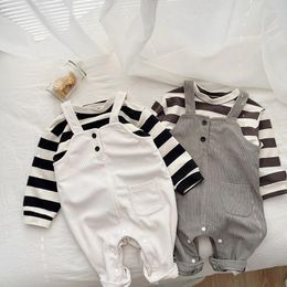 Dog Apparel Ins Children'S Clothing Baby Spring Jumpsuit For Boys And Girls Open Range Straps Pants Striped T-Shirt Two-Piece O