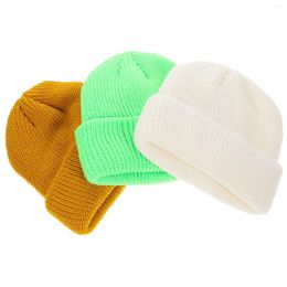 Berets 3 Pcs Winter Knitted Cap Thicken Knitting Hat For Beanies Men Fashionable Crimping Multi-use