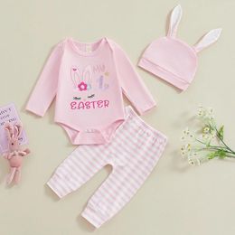 Clothing Sets Baby Girl My 1st Easter Outfit Long Sleeve Romper Bodysuit Pants Ear Hat Infant Clothes Set