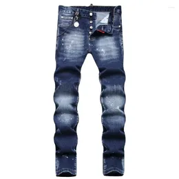 Men's Jeans Men Classic Blue Denim Holes Pants Italian Style Stretch High Quality Male Slim Trousers Size 42