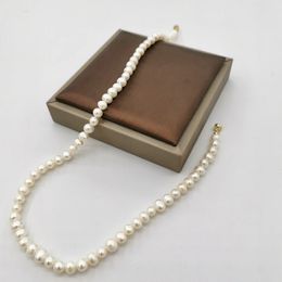 6mm White Freshwater Pearl Necklace 14K Gold Filled Magnet Clasp Pearls Beaded Collier Perles Classic Elegant For Women Necklace 231222
