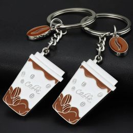 Fashion Mini Coffee Cup Keychain Coffee Beans Pendant Keyring Coffee Lovers Gift Bags Accessories Car Key Holder Decoration