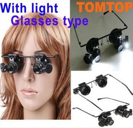 Retail 20X Magnifier Eye Glasses Jeweler Loupe Lens LED Light Watch Repair Tools Magnifying With Battery 9892A 9625345