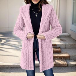 Women's Jackets Fuzzy Hooded Fall Winter Coat Woman Open Front Long Sleeve Outerwear Jacket 2024 Korean Outer