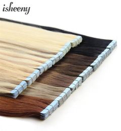 Isheeny Blonde Human Hair Tape In Extensions European Natural Skin Weft 12quot24quot Black Brown 100 Real W2204015530500