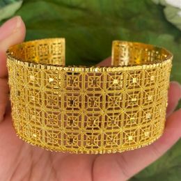 Bangle Trendy Dubai For Women 24k Gold Colour Copper Ethiopian Wide Bracelet African Jewellery Saudi Arabia Wedding Gifts3086