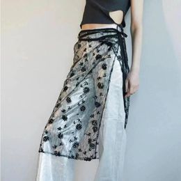 Skirts Korean Fashion Y2k Skirt For Woman Designer White Black Lace-up Design With Sequin Streetwear Clothing