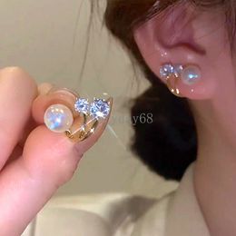 Elegant Pearl Earrings Shiny Rhinestone Earrings One for Two Wears Ear Stud Women Daily Party Fashion Jewellery Accessories Gift
