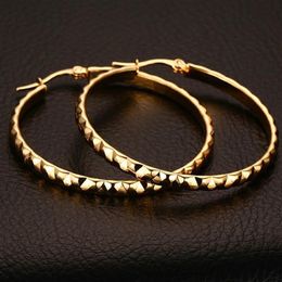 Stainless Steel IP Gold Plated Embossed Pattern Prevention Allergy Earrings Fashion High Polished Golden Earring For Women239u