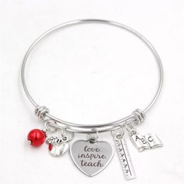 Whole Stainless Steel Bracelet Adjustable Wire Bangle Book Ruler Teacher Charm Bracelet Bangle Women Jewellery Teachers Gift303R