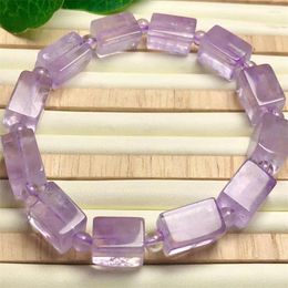 Link Bracelets Natural Lavender Rectangular Quartz Bracelet Handmade Fortune Energy Bangle Mineral Woman Amulet Jewellery Gift 1PCS 12x8mm