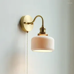 Wall Lamp Modern Ceramic Gold Mainbody Pull Light Bedroom Bedside Aisle Stair Decorative Indoor Sconce Luminaria