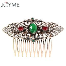 JOYME Newest Turkish Jewelry Antique Gold Color Wedding Hair Comb For Bridal Flower Hair Accessories Hair Clips Hairwear281d