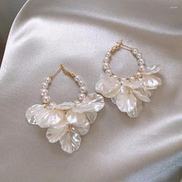 Hoop Earrings FEEHOW Korean White Shell Flower Petal Drop For Women 2023 Statement Pendientes Trendy Crystal Earring Jewellery