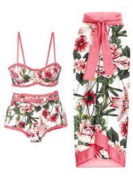 Women's Swimwear Floral Print Beachwear 2023 Fashion Summer High Waist One Piece And Cover-Up Swimsuits Beach Style