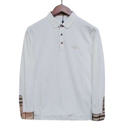 Burberys T-shirt Designers Fashion Men's Classic Plaid Embroidered Warhorse Polo Shirt Business Pearl Floor Mesh Cotton Long Sleeved T-shirt Fashion Plus Size