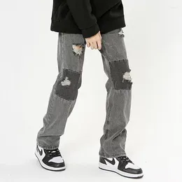 Men's Jeans 2023 Y2K Streetwear Vintage Grey Slim Ripped Pants For Men Clothes Harajuku Fashion Hip Hop Male Trousers Pantalon Homme