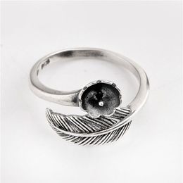 HOPEARL Jewelry Pearl Ring Settings Black Feather Antique 925 Sterling Silver Blanks DIY Jewellery Making 3 Pieces195o