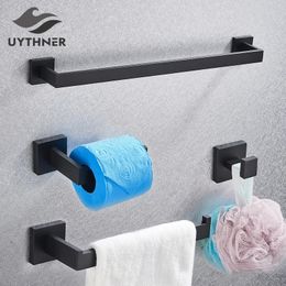 Bathroom Hardware Set Black Robe Hook Towel Rail Bar Rack Shelf Hanger Tissue Toilet Roll Paper Holder Wall Bathroom Accessories 231222