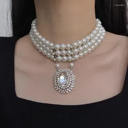 Pendant Necklaces Studded Rhinestone Women's Fashion Multi-layer Imitation Pearl Luxury Banquet Wedding Necklace For Femme Jewelry