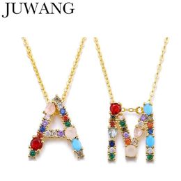 Pendant Necklaces Multicolor CZ Charm Gold 26 Alphabet Necklace Micro Pave Zircon Letter A-Z Couple Jewellery Gift234N