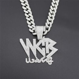 New Bling Iced Out Cubic Zircon Cuban Link Chain Letter WCB Pendant Necklace For Men Hip Hop Jewelry Gift Drop288c