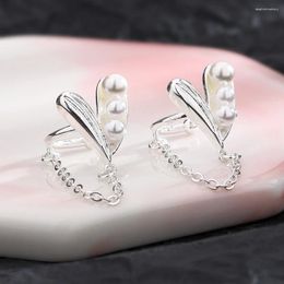 Backs Earrings 1Pcs Punk Tassel Chain Pearl Love Heart Clip Earring For Women Girl Fashion Ear Cuff Jewellery Brincos Eh2114