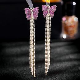 New designed Dangle Butterfly women tassel earrings retro flower bow-knot Micro inlays Colour diamonds couple ear studs Celebrity f263o