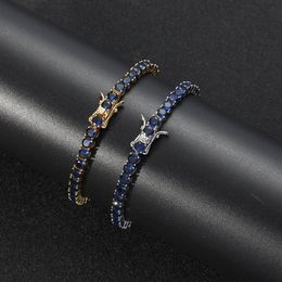 Hip Hop 4MM Tennis Blue Cubic Zirconia Bling Iced Out Chain Bangles Bracelets Unisex 1 Row CZ Link Chains Fashion Rock264g