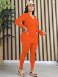 Women's Two Piece Pants Solid Lounge Ribbed 2 Sets Women Outfit V Neck Slit Long Sleeve Top Tummy Control Leggings Womens Homecoming Suits