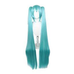 Chuyin cos wig chuyin future Miku animation character wig Blue Tiger mouth with double horsetail long straight hair