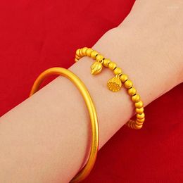 Bangle Classic Ancient Gold Solid Color Bracelet 24k Never Fade Plated Reproduction 999 Women's Exquisite Gift Wedding Jewelry