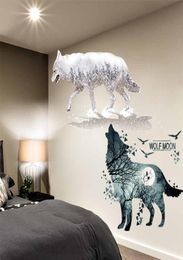 SHIJUEHEZI Horrific Wolf Birds Wall Sticker DIY Animals Mural Decor for House Living Room Kids Bedroom Nursery Decoration 2011307045857