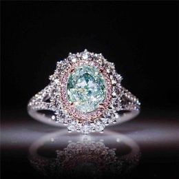 Fashion Selling New Pink Crystal Diamond Ring Female Mosaic Green Topaz Jewelry214H
