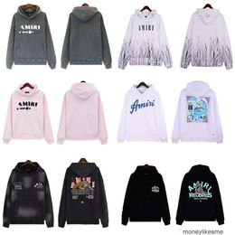 Mens Sweatshirts Designer Hoodies Fashion Streetwear Amires 23 New Flocking Letter Logo Gradient Printing Round Neck Hooded Pullover Loose Mens Womens Sweater Pul