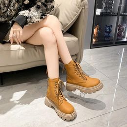 Boots Autumn And Winter 2023 Fashion Versatile Muffin Thick Bottom Short Tube Back Zipper Lace Round Toe