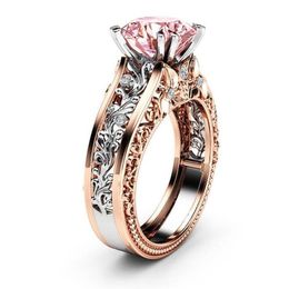 Double Gold Filled Luxury Jewelry 14KT White&Rose Gold Round Cut Big Multi Color Topaz CZ Diamond Pave Party Women Wedding Band Ri191l