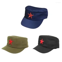 Berets Embroidery Star Military Cap For Adult Kids Role Play Army Hat Adjustable Long Brim Flat Top Unisex Activity Travel