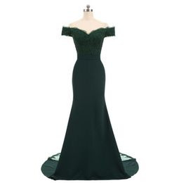 New Arrival Dark Green V Neck Cap Sleeve Vintage Lace Appliques Beaded Mermaid Bridesmaid Dresses Party Gowns Vestido De Festa