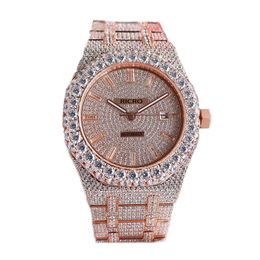 Watch TOP Luxury men's Rose gold Colour stainless steel diamond-set case automatic mechanical movement bow buckle 42mm RICRO