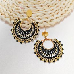 Dangle Earrings Beaded Crystal Circle Originality Hand Knitting Bohemia Alloy Fashion Simple Double-deck Rice Bead