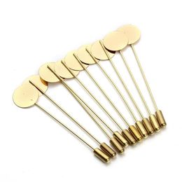 Whole- 20pcs lot 7 3cm Gold Plated Safety Pin Brooches Base With Flat Tip Pad Stopper for Women DIY Jewellery Supplies Making F3287U