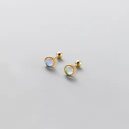 Stud Earrings 925 Sterling Silver Round Colored Crystal Stone Thread Bead Pierced Ear Fashion Jewelry For Women