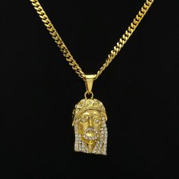 Mens Hip Hop Necklace Jewellery Iced Out JESUS Piece Pendant Necklaces With 70cm Gold Cuban Chain2590