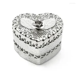 Jewellery Pouches Silver Heart Shaped Trinket Box Hollow Rose Flower Figurines Boxes Ring Holder For Girls Women