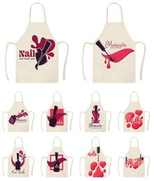 Linen Flower nail polish theme Print Kitchen Aprons Unisex Dinner Party Cooking Bib Funny Pinafore Cleaning Apron WQI8365262590